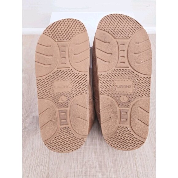 Lamo APMA Suede Leather Wool Shearling Fur Open Toe Slippers L - Picture 10 of 12